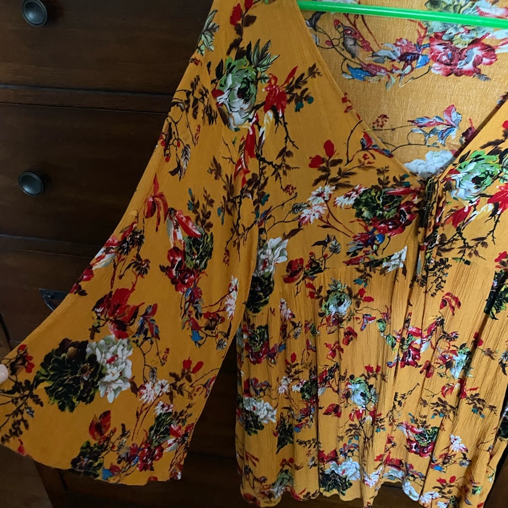 Floral Yellow Dress with Lace-Up Front - Picture 7 of 10